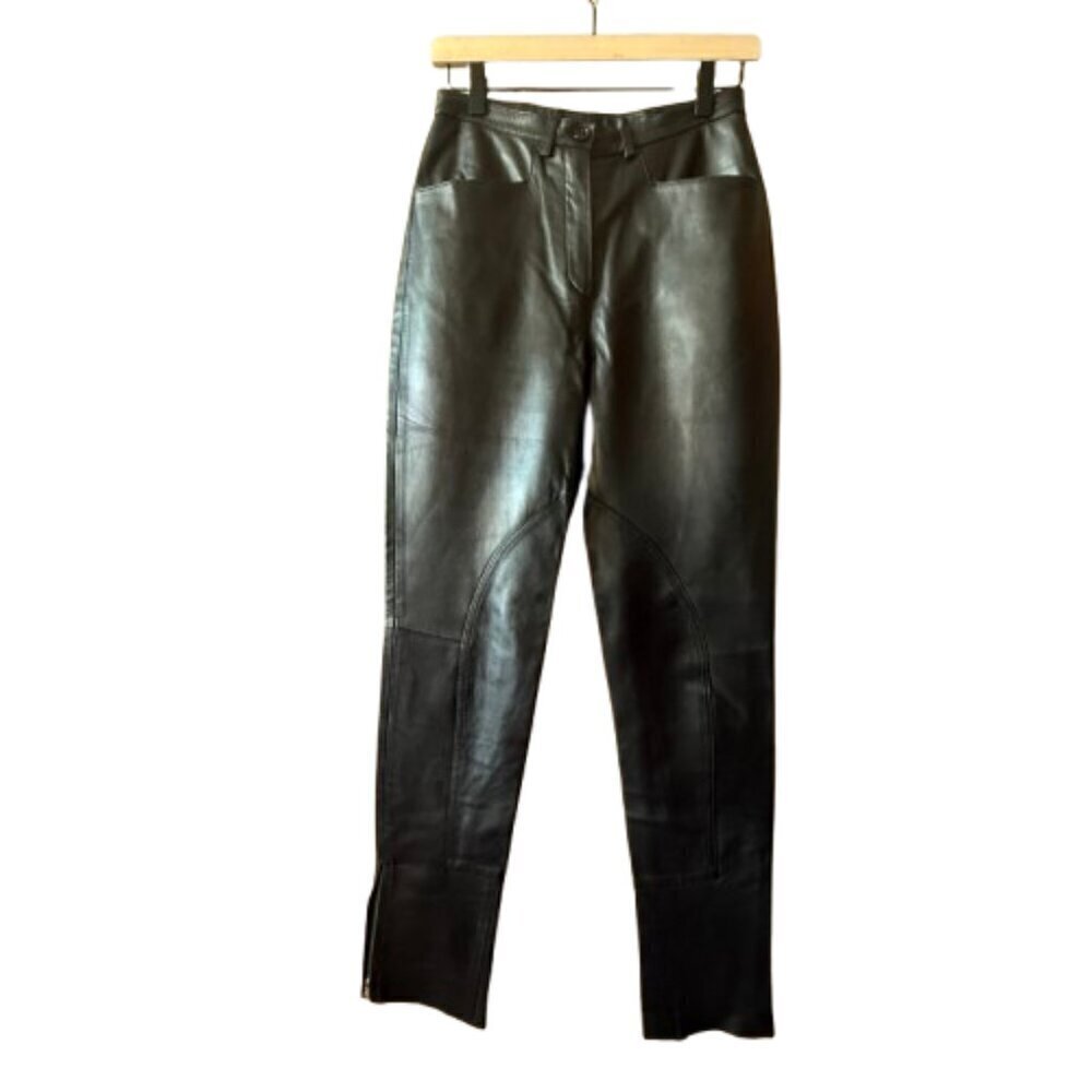 Women’s 4 Donald J Pliner Black Real Leather High Rise Ankle Zip Pants